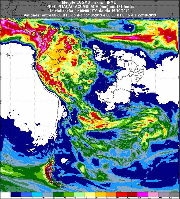 Mapa de precipitação acumulada para os próximos 7 dias - Fonte: Inmet