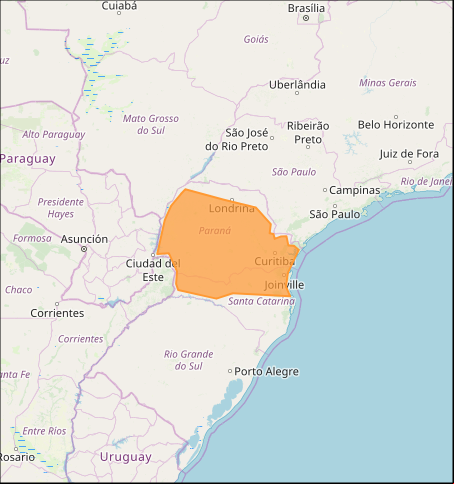 Mapa das áreas com alerta de tempestade nesta 3ª feira - Fonte: Inmet