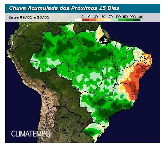 Chuva acumulada nos próximos 15 dias - Climatempo