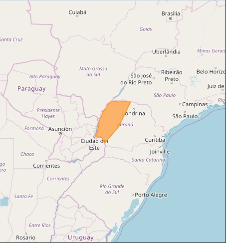Mapa das áreas com previsão de tempestade de raios nesta quarta-feira - Fonte: Inmet