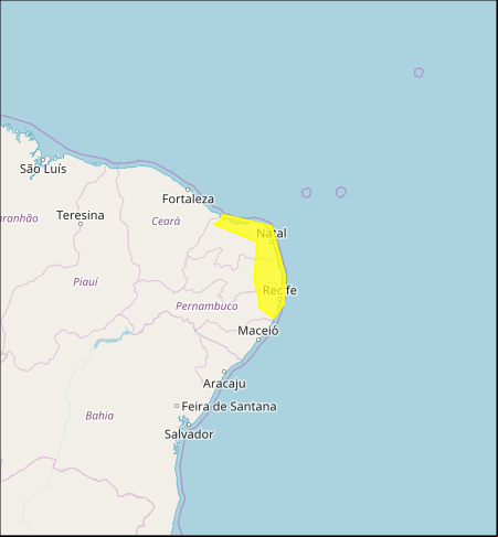 Mapa das áreas com previsão de altos acumulados nesta 4ª feira - Fonte: Inmet