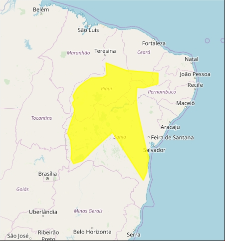 Mapa das áreas com alerta de acumulado de chuva nesta 2ª feira - Fonte: Inmet