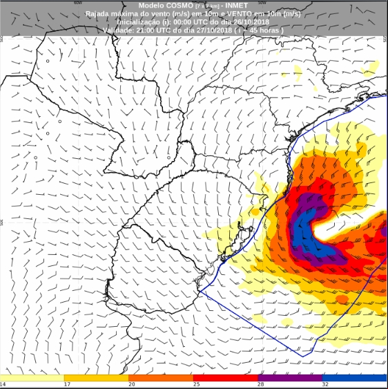 Ciclone Extratropical - Modelo Cosmo Inmet - 27/10