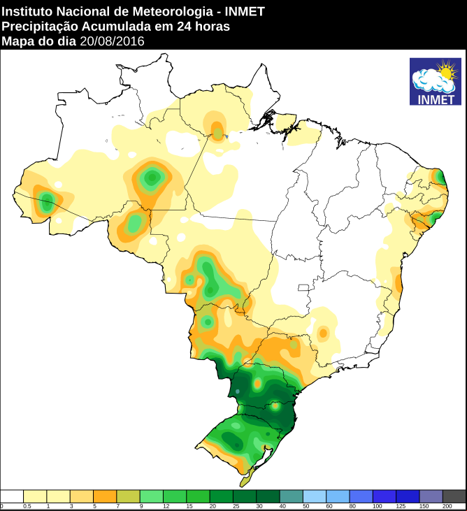 Precipitação acumulada 20/08/2016 - Inmet