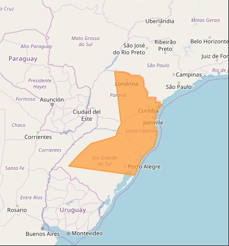 Mapa das áreas com alerta de tempestade nesta 6ª feira - Fonte: Inmet