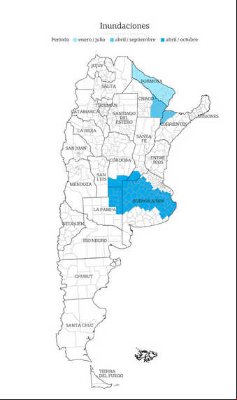 Mapa de inundações na Argentina (La Nación)