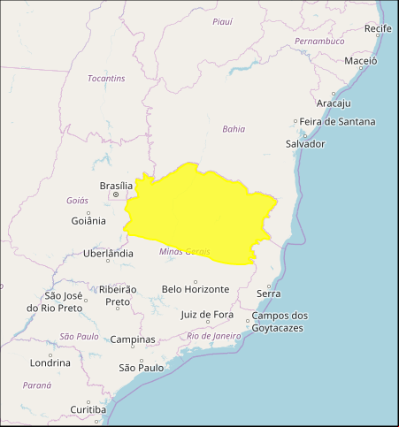 Mapa das áreas com chuvas intensas nesta 3ª e 4ª feira / MG - Fonte: Inmet