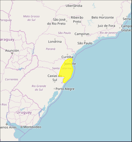 Mapa das áreas com previsão de altos acumulados nesta 4ª e 5ª feira / SC - Fonte: Inmet