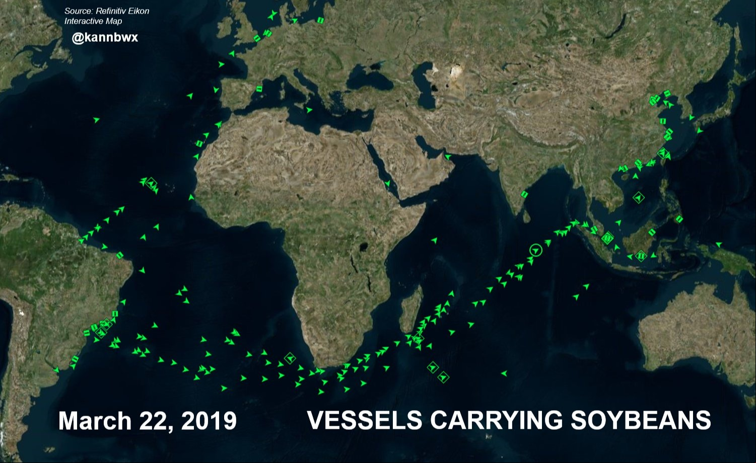 Fluxo de navios com soja - Março 2019