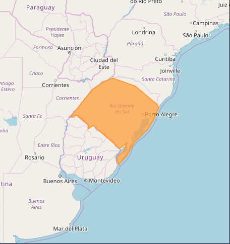 Mapa das áreas com previsão de tempestades nesta segunda-feira - Fonte: Inmet