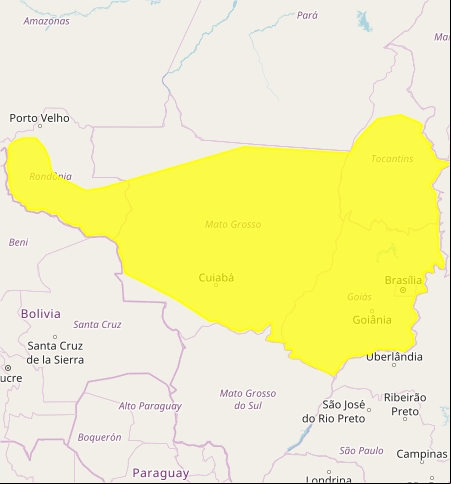 Mapa das áreas com previsão de baixa umidade nesta sexta-feira - Fonte: Inmet