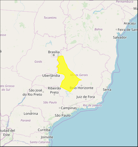 Mapa das áreas com alerta de tempestade nesta 3ª feira - Fonte: Inmet