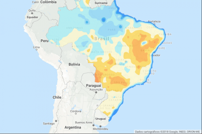 Mapa água disponível no solo em todo o Brasil até o dia 25 de abril  - Fonte: Climatempo